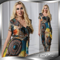 Fashion printed Premium spandex polyester printed new maxi fashion lady sexy dress